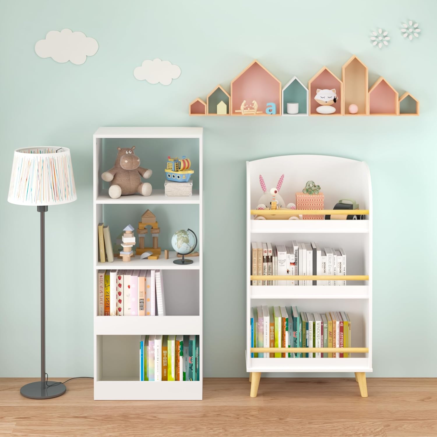 Bookshelf, 4 Tier Bookcase, Book Organizer, Toy Storage Cabinet Organizer, White