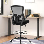 Drafting Chair,Tall Office Chair, Ergonomic Standing Desk Chair with Flip-up Armrests,Mid-Back Counter Height Computer Task Chair with Lumbar Support and Adjustable Footrest Ring,Black