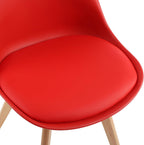 LSSBOUGHT Mid Century Modern Dining Chairs,Shell Lounge Plastic Side Chair with Soft Padded and Wooden Legs for Dining Room Living Room Bedroom Kitchen Set of 2 (red)