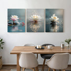 Calm Zen Lotus Stacked Stones Spa Wall Art, Modern Spiritual Lotus Blooming on Stones Artworks for Zen Office Serene Home Deco Meditation Rooms Yoga Studios and Zen Enthusiasts - Framed, 12"x16"x3