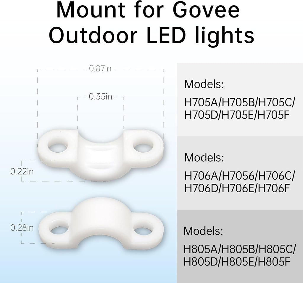 Mount for Govee Outdoor LED Lights (Non-Pro Version) & Brackets Kit for H705A/H706A/H805A, Wall Holder, Rope Light Clips, Replacement Parts, Waterproof, Eaves/Soffit Mount - Universal LED Accessories