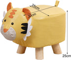 Cartoon Footstool Ottoman Animal Shaped Kids Stool Foot Stool Wooden Feet Cloth Fabric Comfortable Seating Suitable for Children Room Bedroom Nur, Yellow Tiger