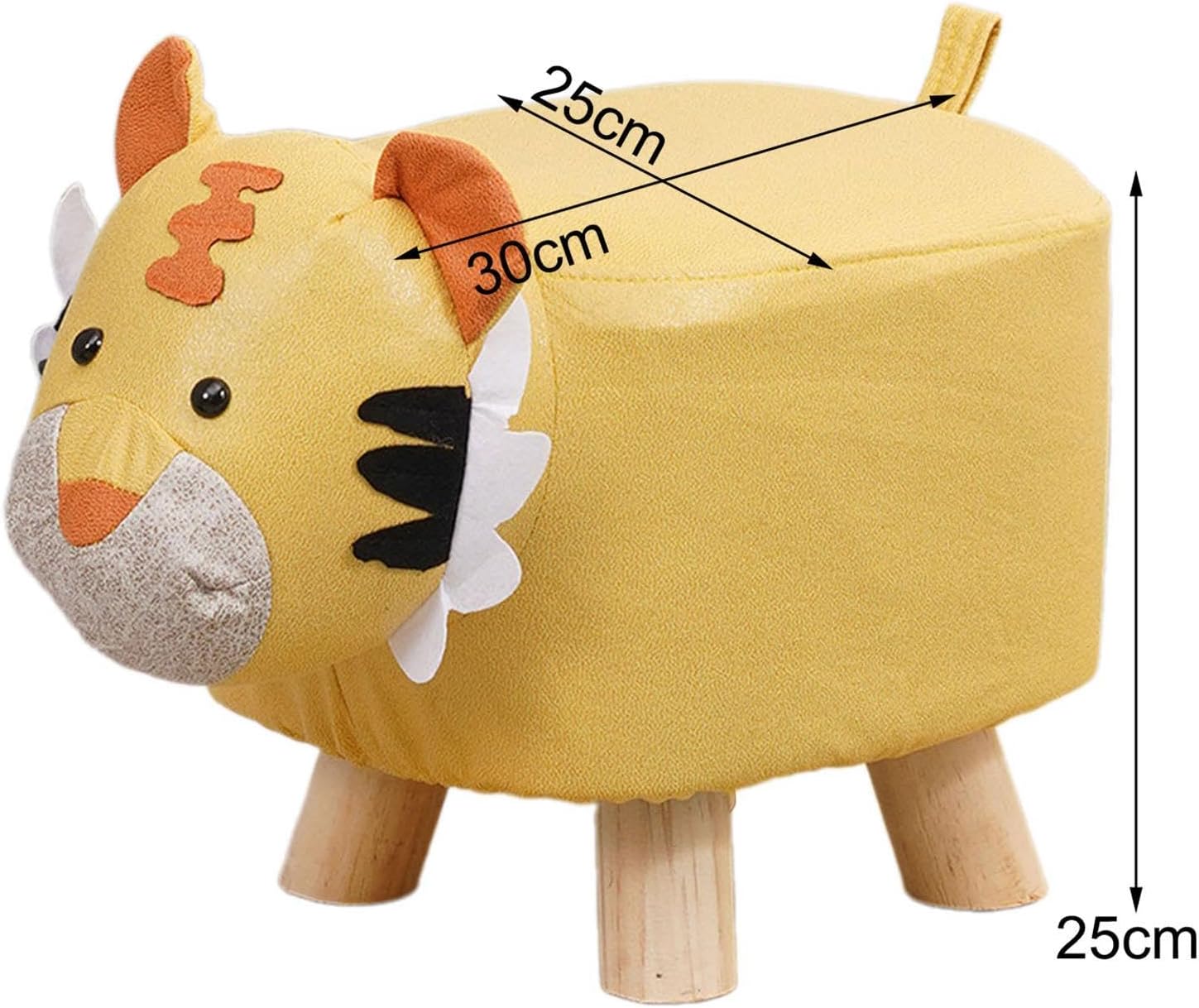 Cartoon Footstool Ottoman Animal Shaped Kids Stool Foot Stool Wooden Feet Cloth Fabric Comfortable Seating Suitable for Children Room Bedroom Nur, Yellow Tiger