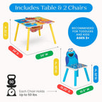Delta Children Sesame Street Kids Table and 2 Chair Set with Storage, Blue | Greenguard Gold Certified, Kids Table & Chair Set for Toddlers & Children for Arts/Crafts, Snack Time, Durable Activity Table