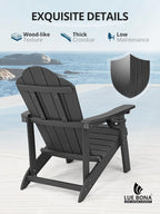 LUE BONA HDPE Adirondack Chairs Set of 4 - Weather Resistant Seating with Cup Holder for Patio, Fire Pit, Deck & Resort Garden, Black