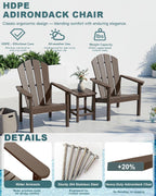 Adirondack Chair Set of 4, All Weather HDPE Fire Pit Chairs, Oversized Plastic Adirondack Chair for Outdoor, Balcony, Deck, Backyard, Patio, Garden, Poolside, Lawn Coffee