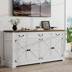 Sunny Heart 65" Large Buffet Storage Cabinet, Farmhouse Kitchen Sideboard with 3 Drawers and 4 Doors, Coffee Bar Wine Bar Cabinet with Storage for Living Room, White