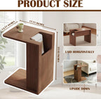 Modern C Shaped End Table for Couch,Walnut Solid Wood Nightstand,Slide Under Couch Tables,23.62 Inches Tall Sofa Table with Storage for Living Room,Bedroom,and Office.