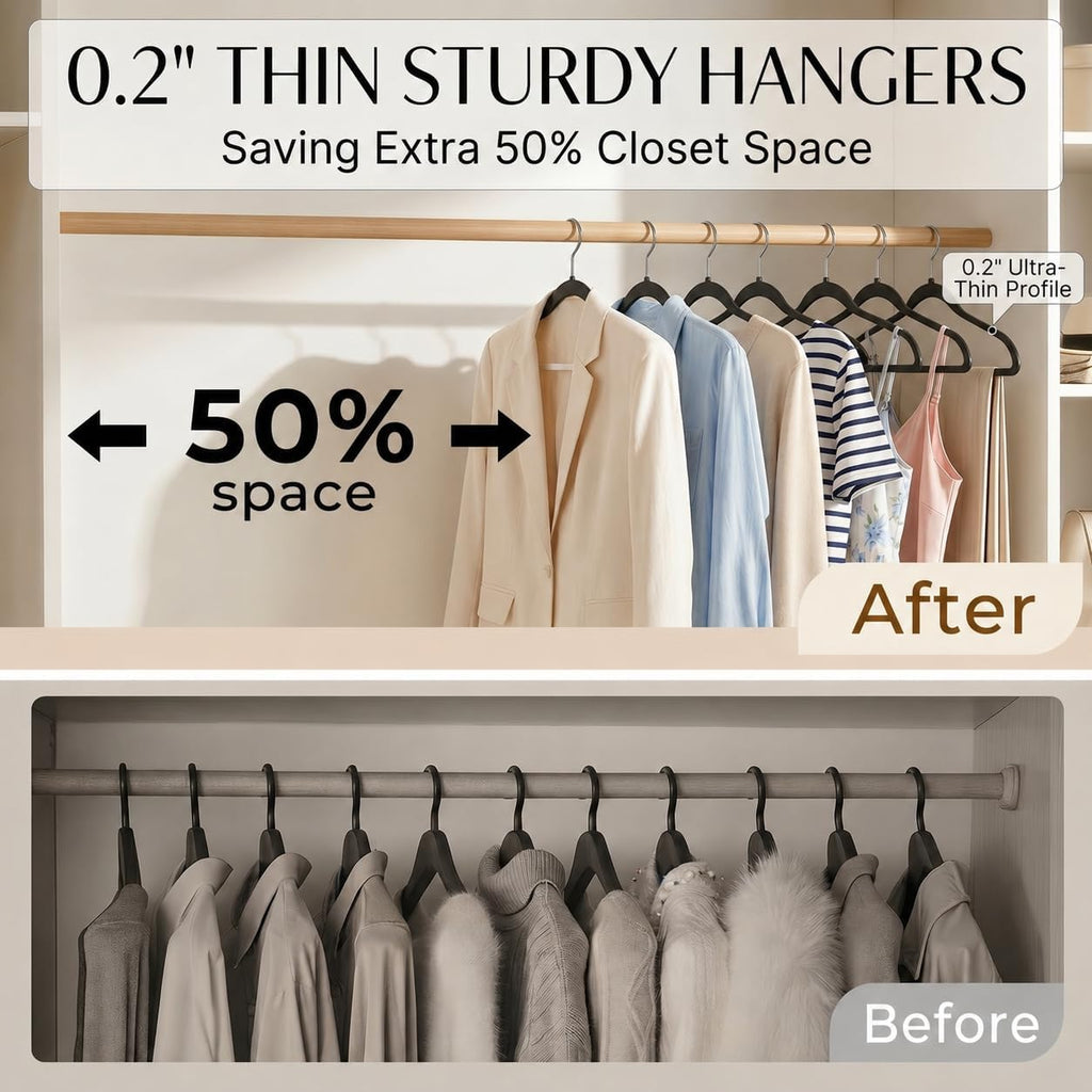 SMARTOR Plastic Hangers 20 Pack - Thin and Slim Design for Space Saving Organizer - Heavy Duty Durable Closet Organizers and Storage with 360 Swivel Hooks, Non Slip Notches for Straps - Black