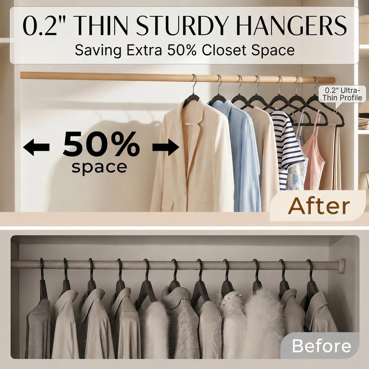 SMARTOR Plastic Hangers 20 Pack - Thin and Slim Design for Space Saving Organizer - Heavy Duty Durable Closet Organizers and Storage with 360 Swivel Hooks, Non Slip Notches for Straps - Black