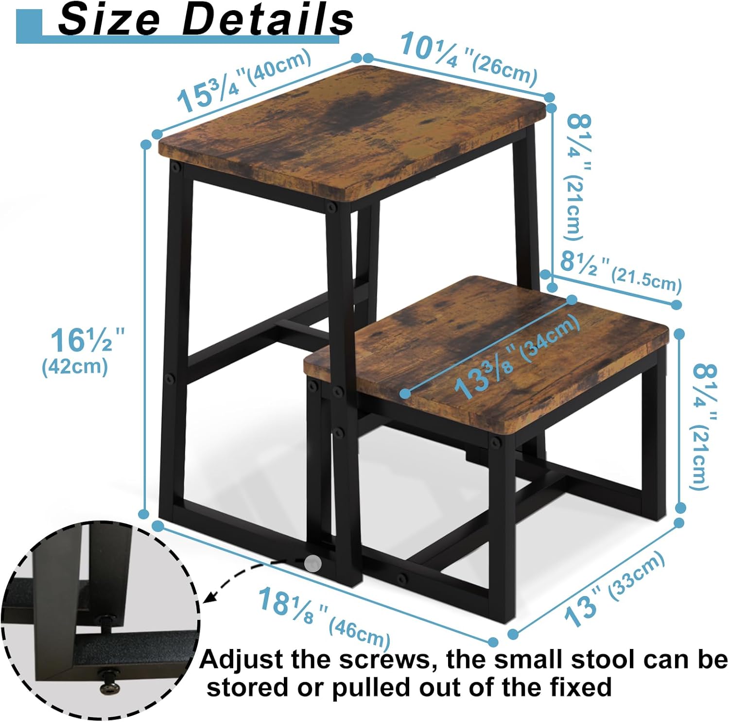 2 Step Stool for Adults Wooden Step Stool with 500 Lbs Capacity, 3 in 1 Heavy Duty Sturdy Stepping Stools Bedside Foot Stool for Kichen/Bathroom/Bedroom High beds, Non-Slip Pads
