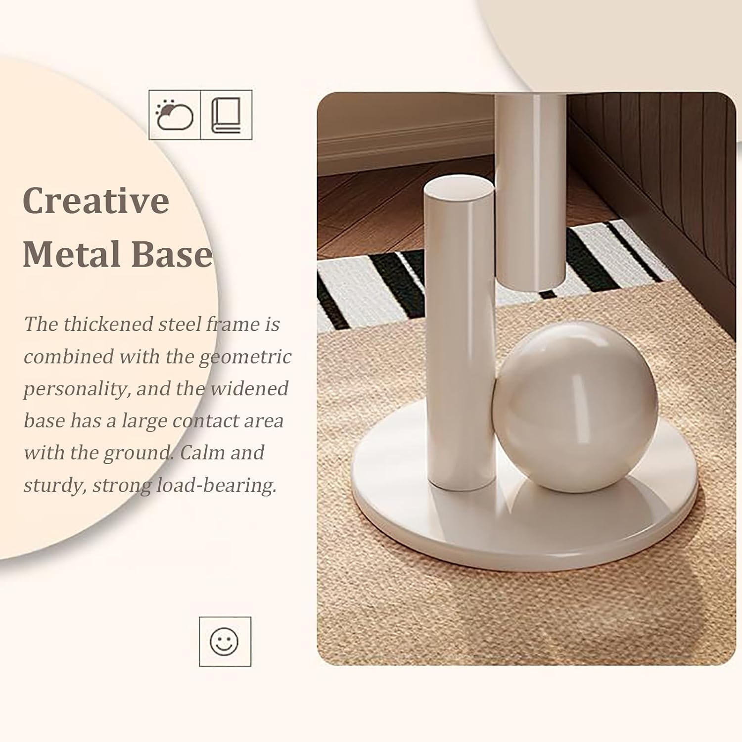 Creative Metal End Table, Living Room Coffee Table with Marble Tabletop, Modern Geometric Decorative Table for Sofa Bedroom Apartment Reception Area Hotel(Width 23.6in/60cm, Black-White Base)