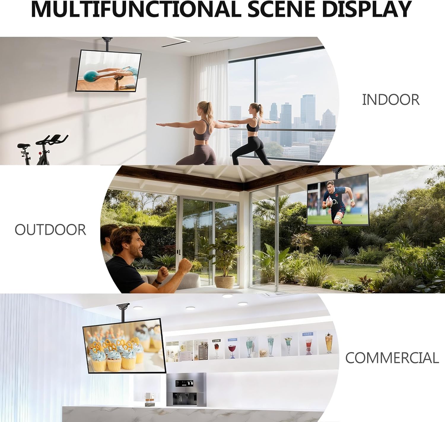 WALI Ceiling TV Mount for 26-65 Inch LCD LED OLED 4K TVs, Hanging Pole Ceiling Mount TV Bracket Up Down, TV Ceiling Mounts for Gym Patio Gazebo, up to 110 lbs, Max VESA 400x400mm (CM2665), Black