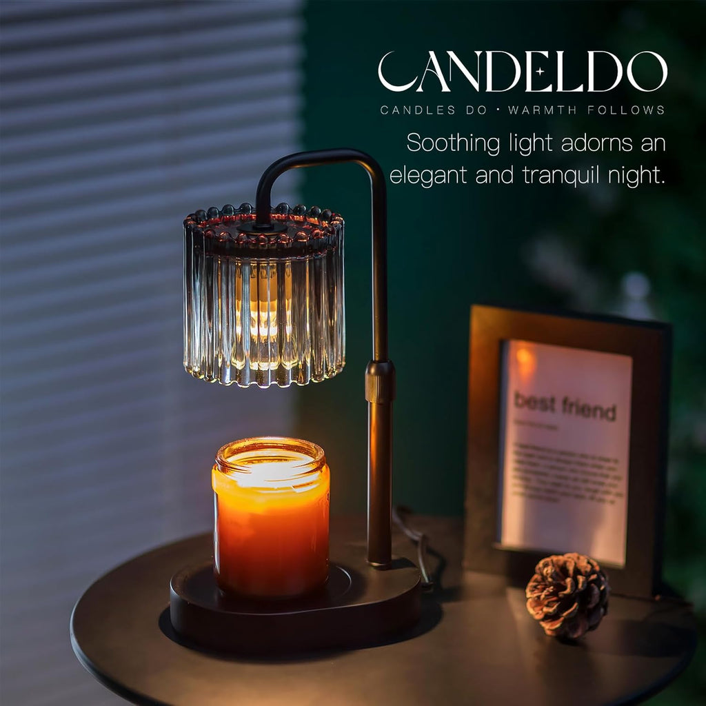 Candeldo Candle Warmer Lamp with Timer: Black Candle Warming Lamp Height Adjustable Wax Melt Warmer Dimmable Modern Farmhouse New Home Bedroom Decor Mothers Day Housewarming Gift for Women