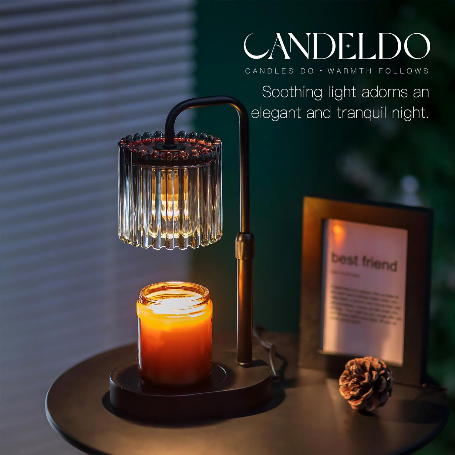 Candeldo Candle Warmer Lamp with Timer: Black Candle Warming Lamp Height Adjustable Wax Melt Warmer Dimmable Modern Farmhouse New Home Bedroom Decor Mothers Day Housewarming Gift for Women