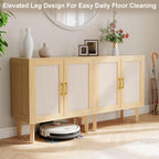 EVLIQUIL 32.2" Rattan Sideboard Cabinet, Modern Accent Storage Cabinet with Adjustable Shelf and Solid Wood Legs for Kitchen, Living Room, Entryway, Natural Oak