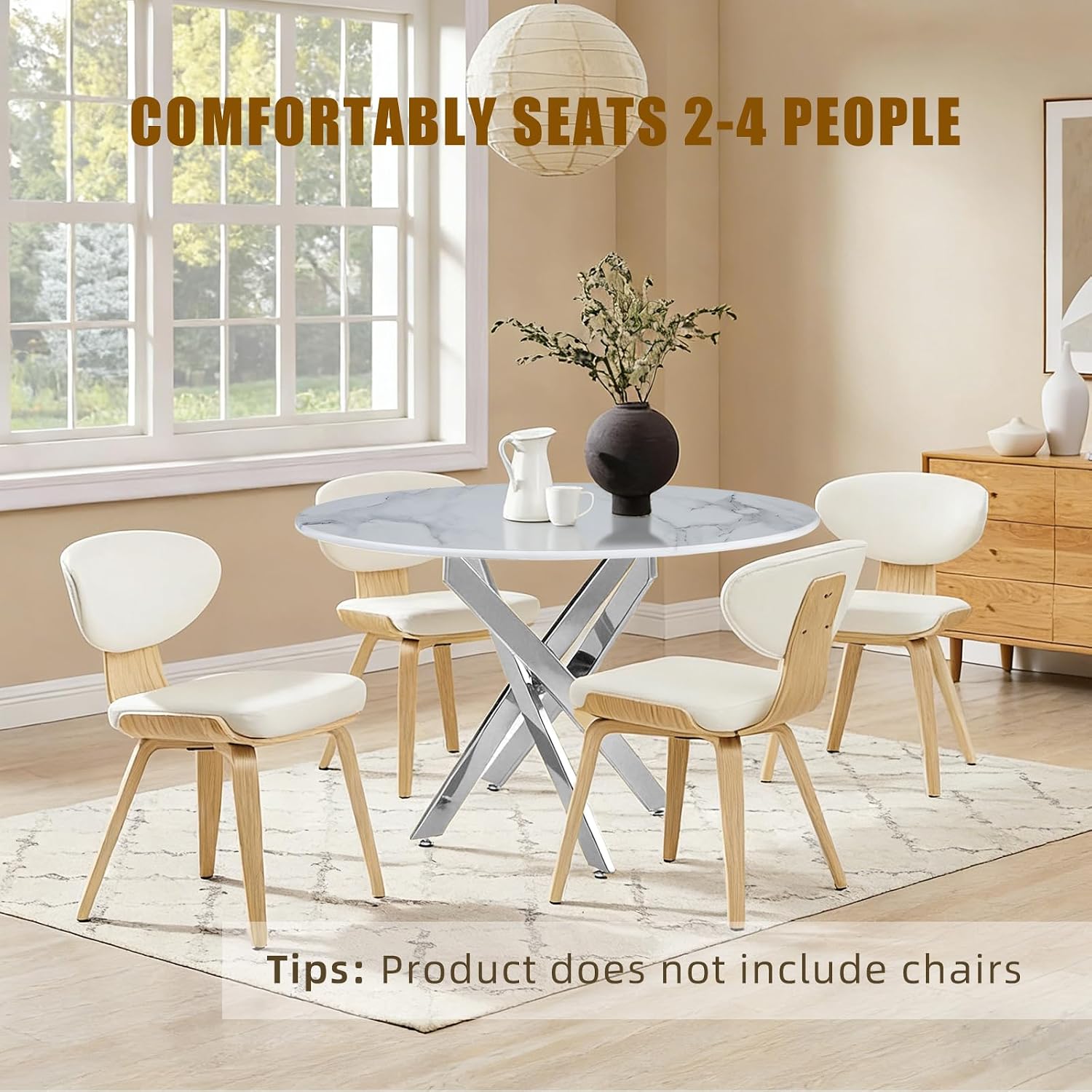 Knocbel 35.43" Dining Table for 4, Round Coffee Table with Granite Top and Metal Cross Legs, Modern Circle Dinner Kitchen Table for Apartment Home Office, Silver+Granite