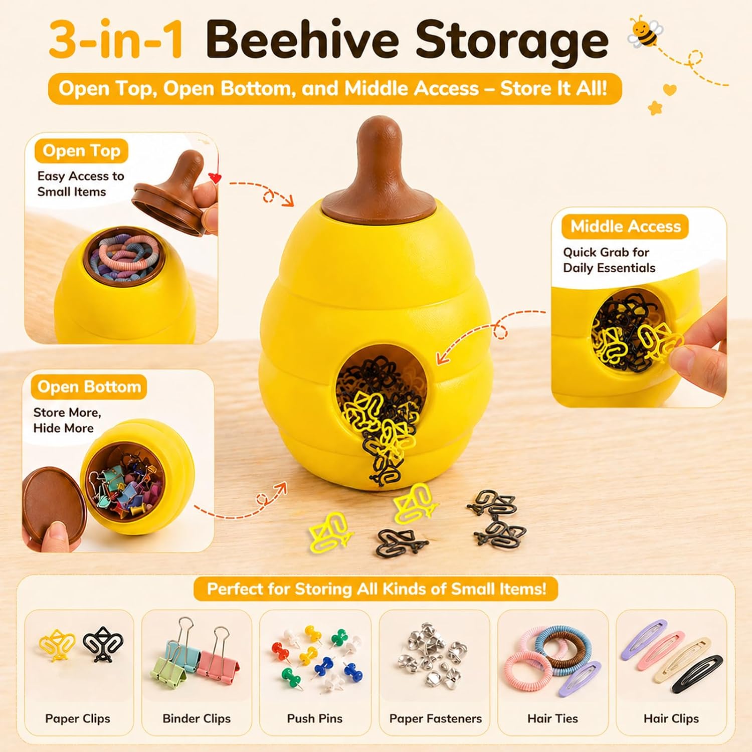 Cute Bee Paper Clips with Honey Jar Holder（50PCS）, Aesthetic Desk Decor, Paper Clip Holder Organizer, Novelty Office Supplies for Women, School Desk Accessories, Gift Idea