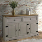 Furniture Dash Rustic Gray Console Cabinet – Solid Wood Buffet with 3 Drawers & Doors, 52" Wide Storage Unit for Dining Room, Bar, or Kitchen Decor