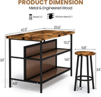 DKLGG Kitchen Island with Seating & Storage, Farmhouse Dining Table Set for 2, Space-Saving 3 Piece Dining Set Table & Chairs Island Table for Kitchen, Apartment, Dining Room, Rustic Brown