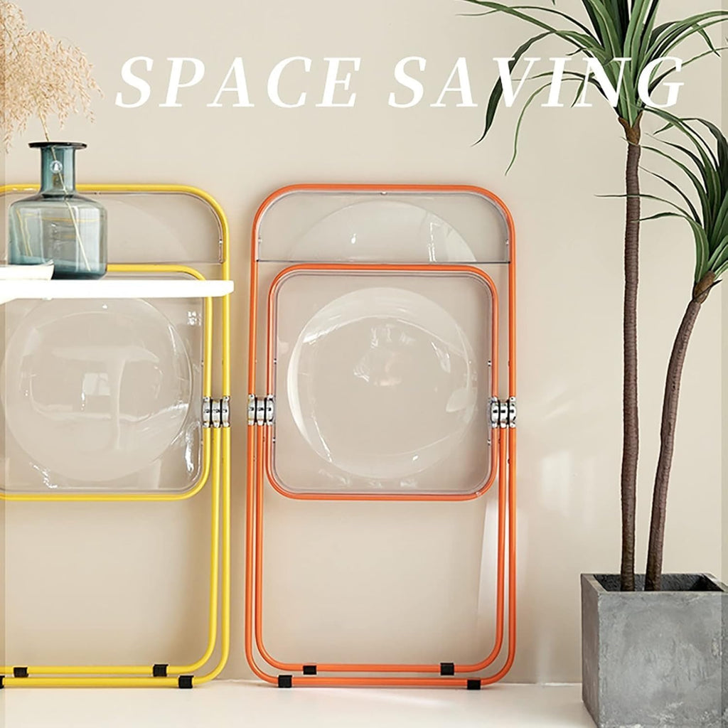 Modern Clear Acrylic Folding Chairs Transparent Plastic Construction for Living Room Unique Style Green Seat(Red)