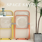 Modern Clear Acrylic Folding Chairs Transparent Plastic Construction for Living Room Unique Style Green Seat(Red)