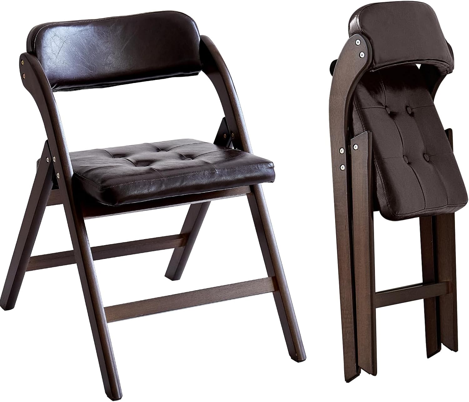 Wooden Folding Chairs Set of 2, Folding Chairs with Padded Seats, 31" Stackable Folding Dining Chairs, Folding Extra Chair for Guests Kitchen, Bedroom, Living Room, Party Chairs, Walnut Brown