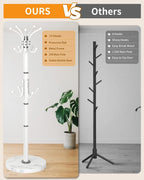 EZIVIEZ Modern Coat Rack Stand, 360° Rotary Metal Freestanding Coat Rack with Natural Marble Base, Black Coat Racks and Coat Hanger Tree Jacket Stand with 14 Hooks for Office, Entryway, Hallway