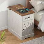 HOMMPA 23.6'' Farmhouse Narrow End Table w/Charging Station Rustic White