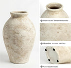 9 Inch Vintage Large White Ceramic Flower Vase | for Living Room, Dining Room, Bathroom Indoor & Outdoor Home Decor