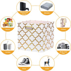 Posprica 13x13x13 Storage Cube Bins, Collapsible Storage Bins Fabric Storage Cubes Organizer Baskets Box Drawers for Shelves, Closet, Wardrobe, Bookshelf, Cabinet, Cream/Gold Lantern, 4 Pack