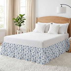 Blue Tropical Plant Bed Skirt King Size 16 Inch Drop, Adjustable Elastic Bedskirt Dust Ruffle for King Size Bed, Summer Palm Trees Coastal Nautical Wrap Around Bed Skirts Pleated Bed Frame Cover