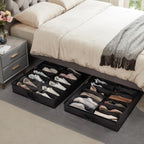 Lifewit Under Bed Shoe Storage Organizer 2 Pack(16 Shoes Cells), 4.3 Inches Profile Fabric Shoes Container Box with Clear Cover, Foldable Storage Bag with 2 Handles, Fits 16 to 32 Pairs
