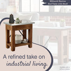 Millwork End Table with Steel Top – Rustic Industrial Narrow Side Table with Lower Shelf and Crossbar Accent – Small Space Accent Table for Living Room, Bedroom, Office by Alaterre Furniture