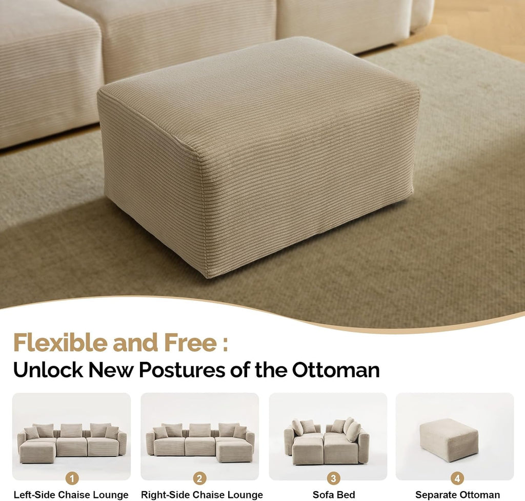 VINGLI Movable Ottoman for Corduroy Cloud Sectional Couches,Khaki