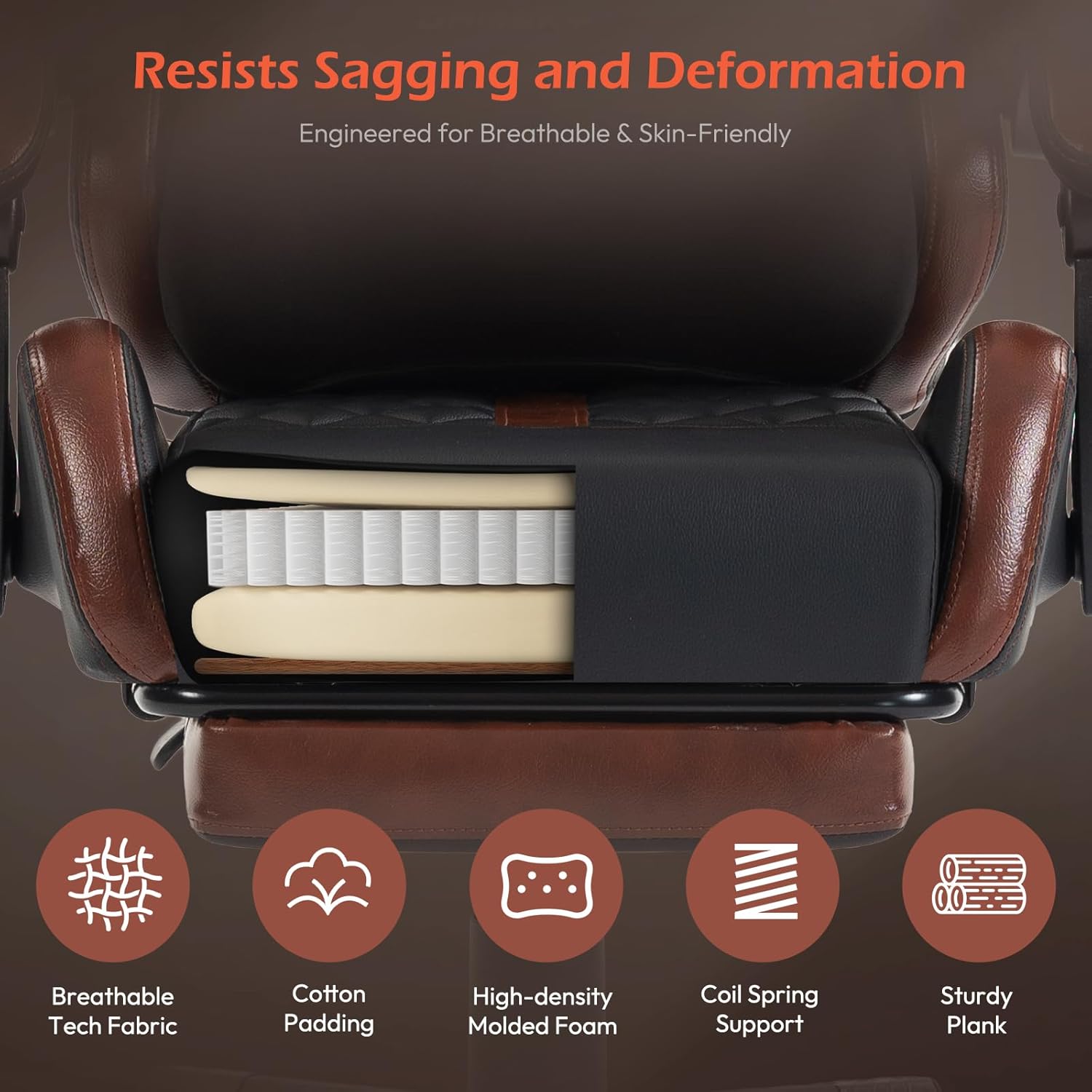 Ergonomic Gaming Chair for Adults with Footrest - PU Leather Computer Gamer Chair with Memory Foam Headrest & Lumbar Pillow, Reclining Silla Gamer Video Game Chair for Home Office, Black & Brown