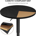 Yaheetech Round Bar Table, Adjustable Height and 360° Swivel Pub Tables, Cocktail Table with MDF Top, Silver Leg Base for Bar, Bistro, Café, Black