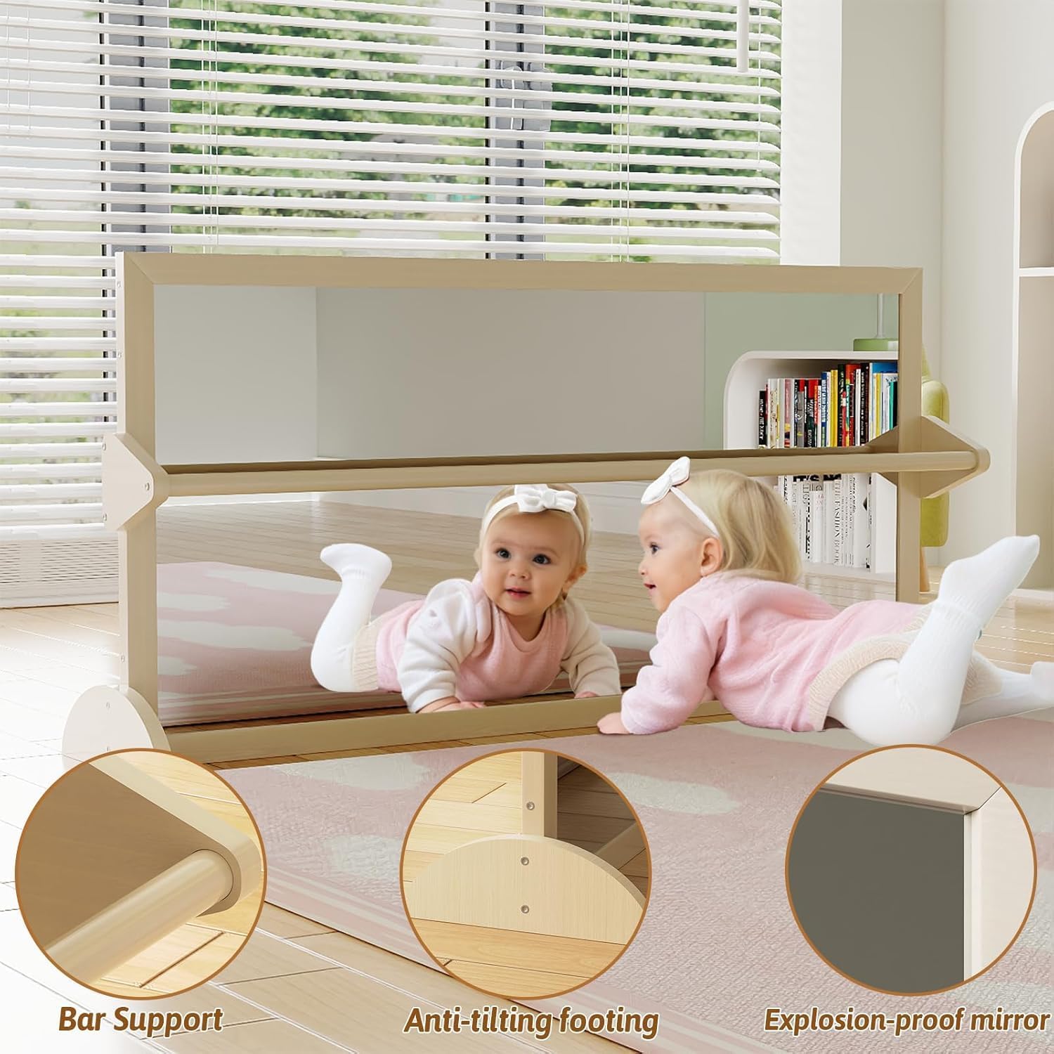 Montessori 3-in-1 Baby Mirror with Pull-Up Bar – Perfect for Toddler Nurseries, Home Learning Spaces, and Children's Classrooms