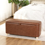 Homebeez 40 inch Storage Ottoman Bench, Faux Leather Upholstered Foot Rest Stool for Bedroom, End of Bed Bench for Living Room, Entryway (Vintage Brown)