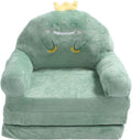Cartoon Green Dinosaur Kids Sofa, Foldable Toddler Chair with Wide Handle, Soft Breathable Mini Couch for Reading, Relaxing, Sleeping (Folding in Thirds)