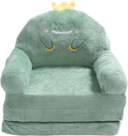 Cartoon Green Dinosaur Kids Sofa, Foldable Toddler Chair with Wide Handle, Soft Breathable Mini Couch for Reading, Relaxing, Sleeping (Folding in Thirds)