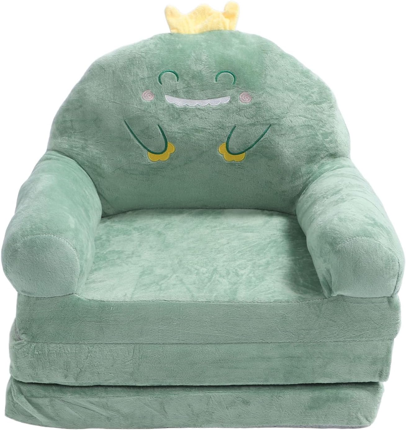 Cartoon Green Dinosaur Kids Sofa, Foldable Toddler Chair with Wide Handle, Soft Breathable Mini Couch for Reading, Relaxing, Sleeping (Folding in Thirds)