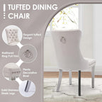 7-Piece Modern Luxury Glass Dining Set, Large Minimalist Rectangle Dinner Set for 6, 63'' Clear Glass Top Kitchen Table Set with White & Silver Base, Beige Tufted Chairs, for Apartment Home