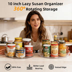 2 Pack Lazy Susan 10 inch Turntable for Spice Organization | Clear BPA-Free Plastic Rotating Organizer for Kitchen Cabinet, Pantry, Countertop, Fridge | 360-Degree Rotating Base