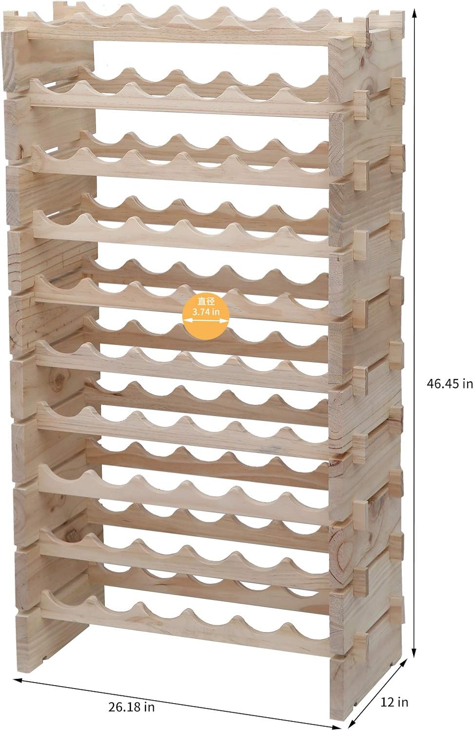 Wine Rack Solid Wood Stackable Storage Wooden Wine Rack Wine Cabinet (60 Bottles, Natural Color)