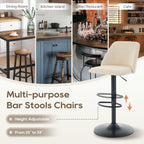 COLAMY Bar Stools Set of 4, Modern Swivel Bar Chairs, Adjustable Upholstered Barstools Counter Height with Full Backrest for Bar, Dining Room, Kitchen Island, Beige