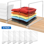 12 Inches [Extra Tall Version] Clear Shelf Dividers for Closet Organization and Storage, 6 Pack Purse Organizer for Closet Acrylic Adjustable Bookshelf for Organization, Perfect for Sweater, Clothes