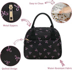 CAMTOP Lunch Box for Women Men Insulated Lunch Bag Lunch Tote Bag Leakproof Thermal Cooler Large Capacity for Travel Work School Picnic (Black Pink Bow)