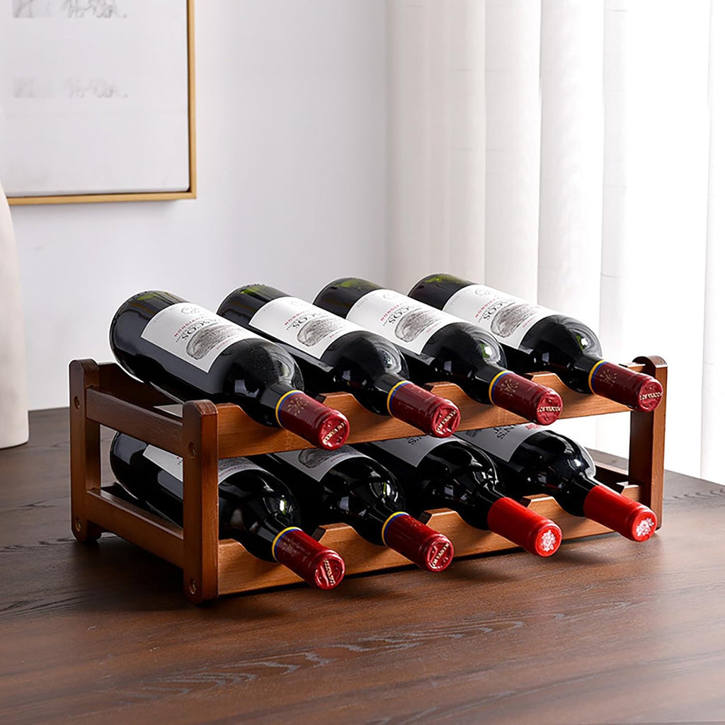 Bamboo Wine Rack, Kitchen Countertop Storage Cabinet Shelf, Pantry Wine Holder(2-Tiers 8-Bottles)