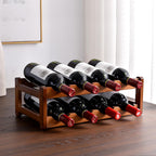Bamboo Wine Rack, Kitchen Countertop Storage Cabinet Shelf, Pantry Wine Holder(2-Tiers 8-Bottles)